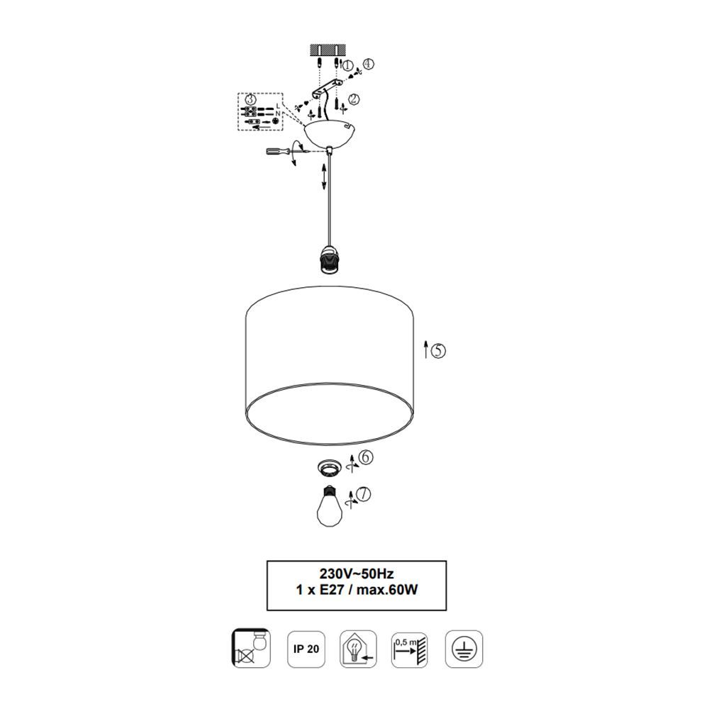 Lampadari & plafoniere: Hängeleuchte, Stoffschirm, 150 cm Höhe – Nuovo (secondo la descrizione) da Kreuzlingen venduto da Smart-Light 3