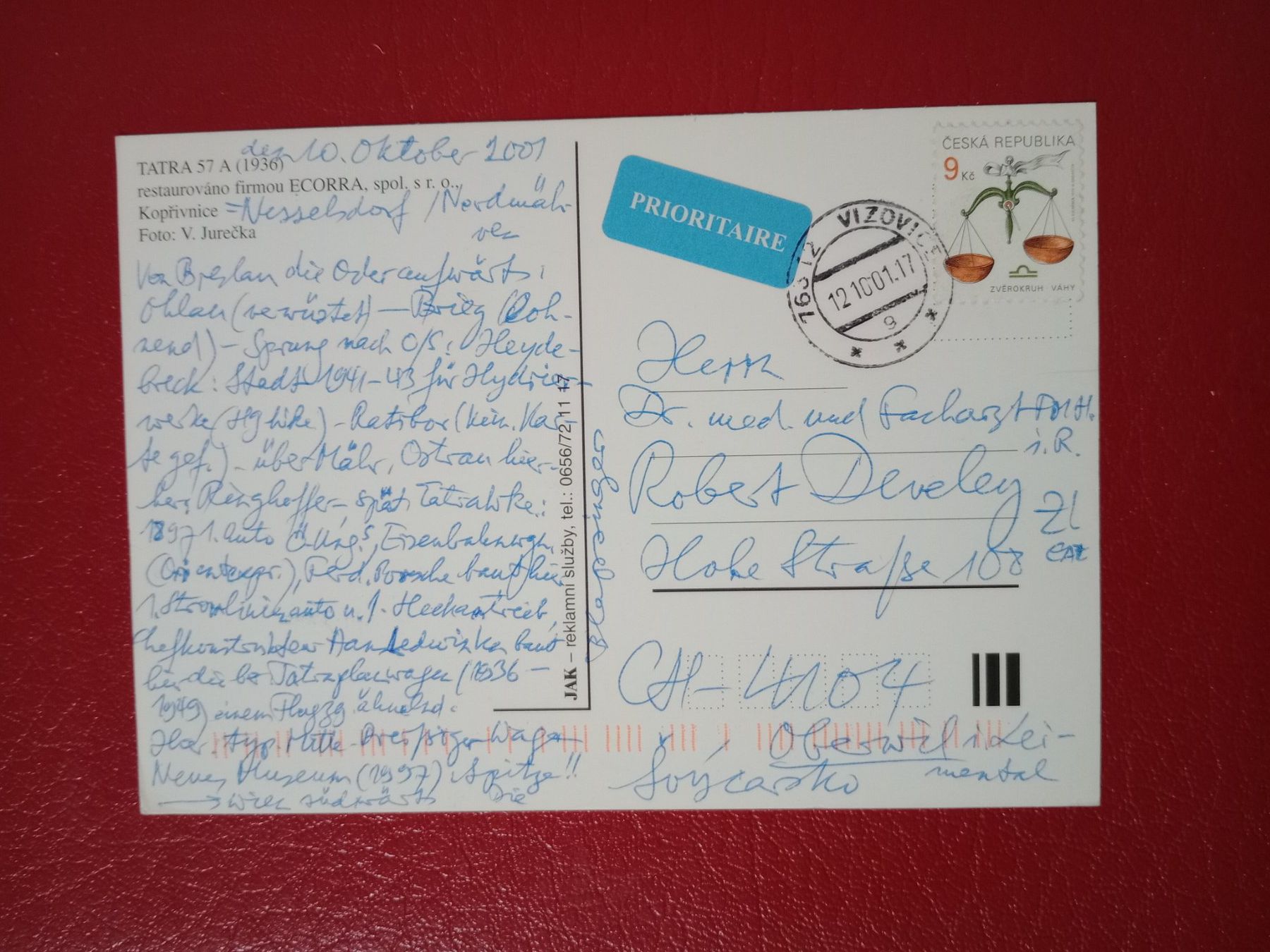 Cartoline postali: AK Automobil Oldtimer Tatra 57 A Tschechien – Usato da Küttigen venduto da Melisch1000 1