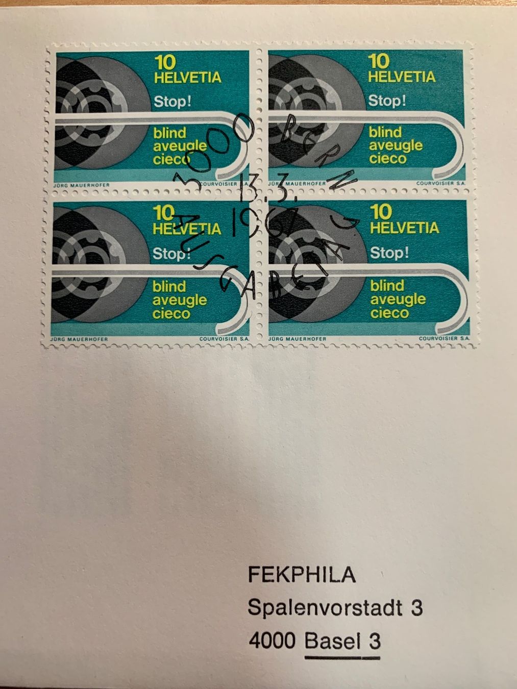 Tutti i francobolli: FDC 1967 Blindenstock 40 Rappen gestempelt – Usato da Ibach venduto da lisch3 2