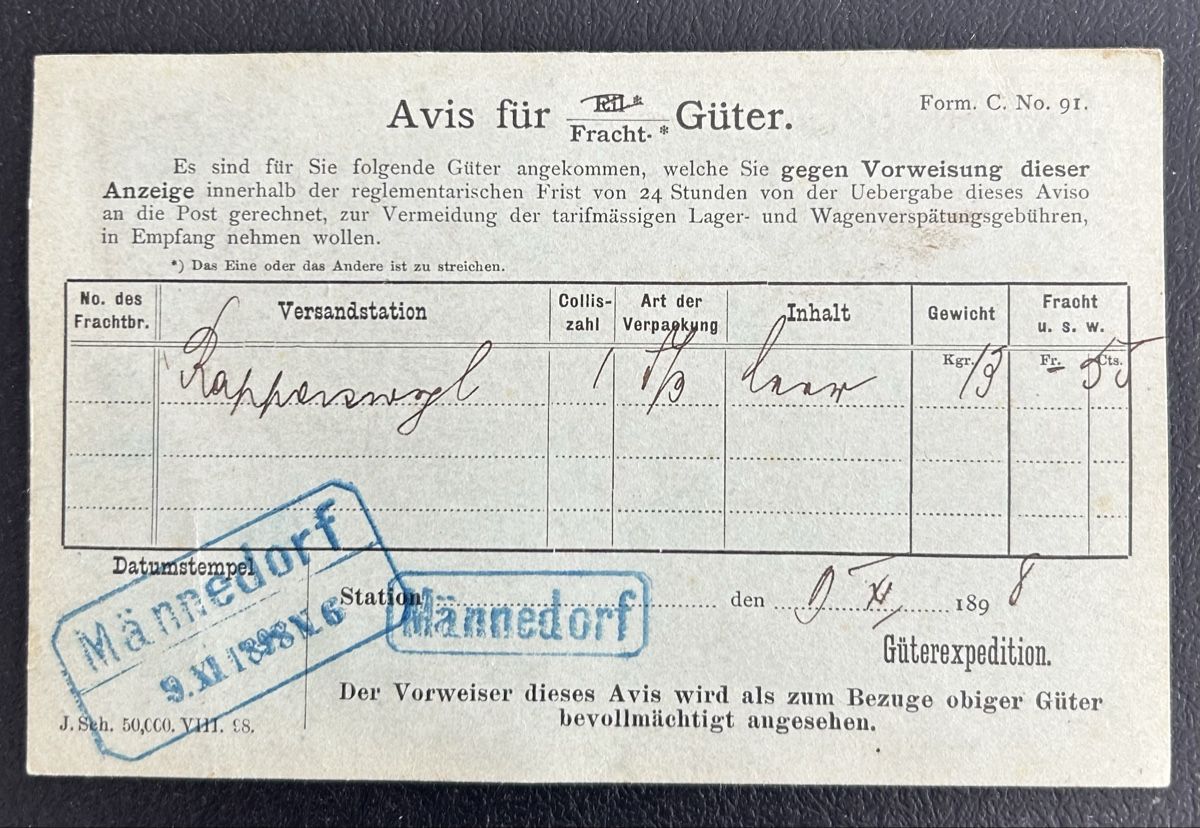 Cartoline postali: Avis Karte Männedorf 1898 – Usato da Horw venduto da Tellbub 1