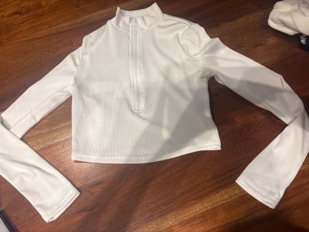 Trendiges Ripp-Shirt mit Zipper, Weiss, Grösse S - Top Zu...