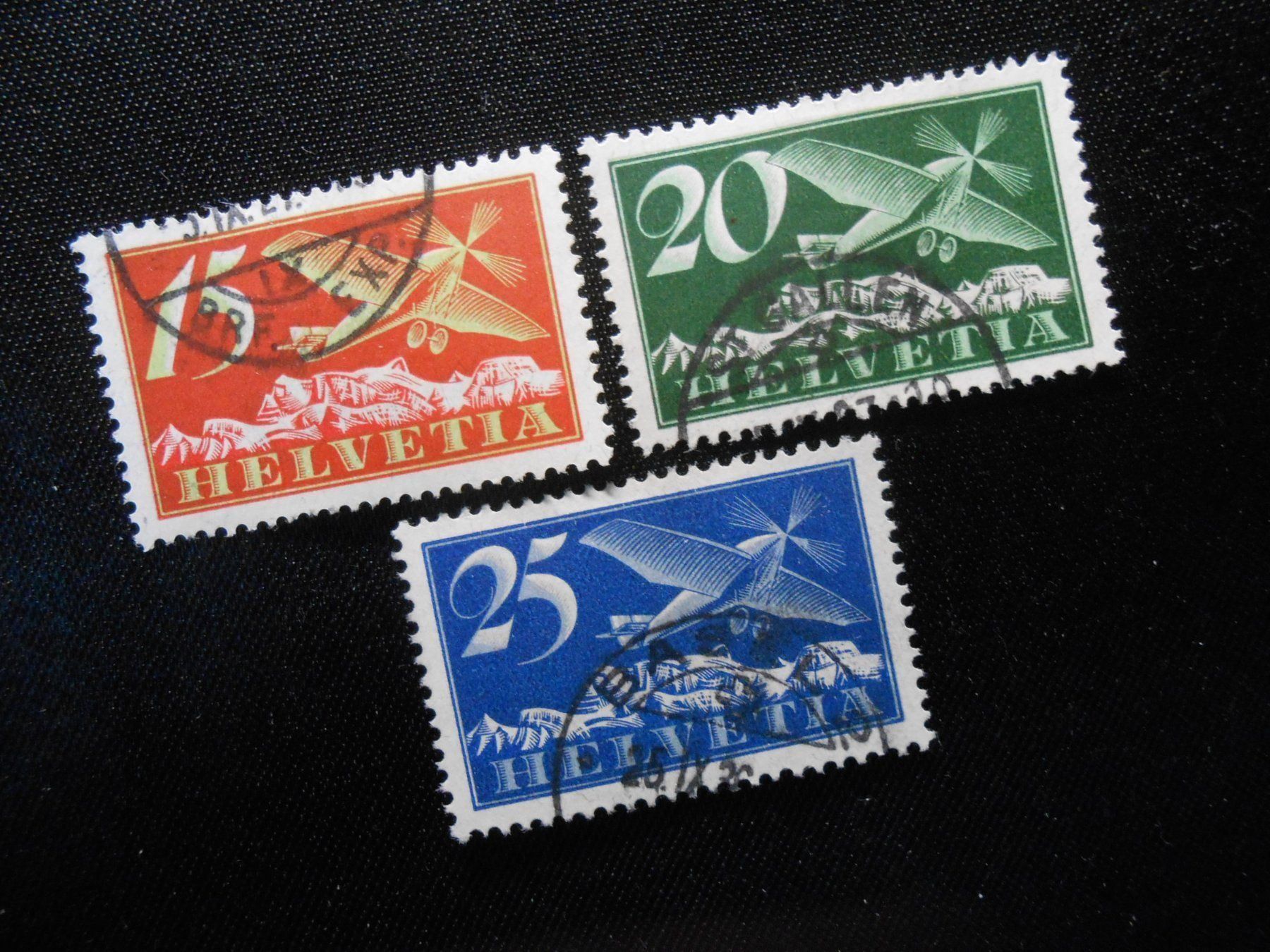 Tutti i francobolli: CH ZNr 3/4/5   Flugpost  1923   Z CHF 60 – Usato da Hallwil venduto da pkaiser44
