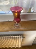 Vintage Glasvase, rubinrot mit Golddekor, H: 20cm, Top!
