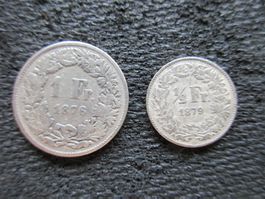 2 antike Schweizer SILBERMÜNZEN 1.- Fr.1876 und 50-Rp.1879