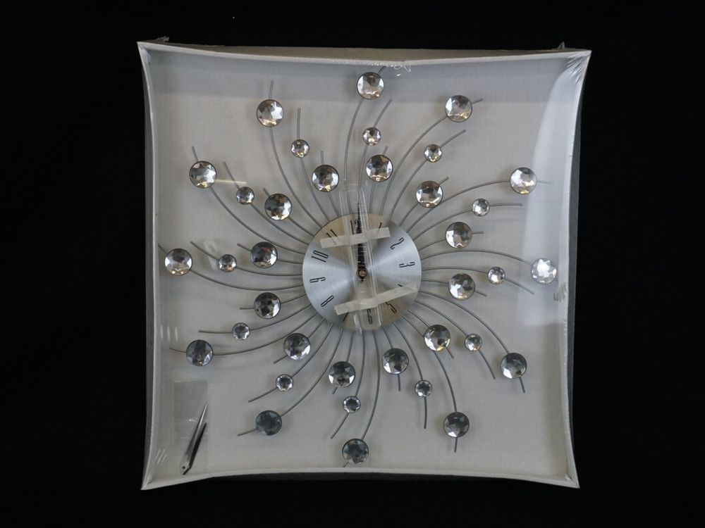 3D Kristall-Wanduhr Mit Diamant-Effekt – 11,81 Zoll Rund, Silberfarben, Leise, Moderne Deko Für Wohnzimmer & Küche