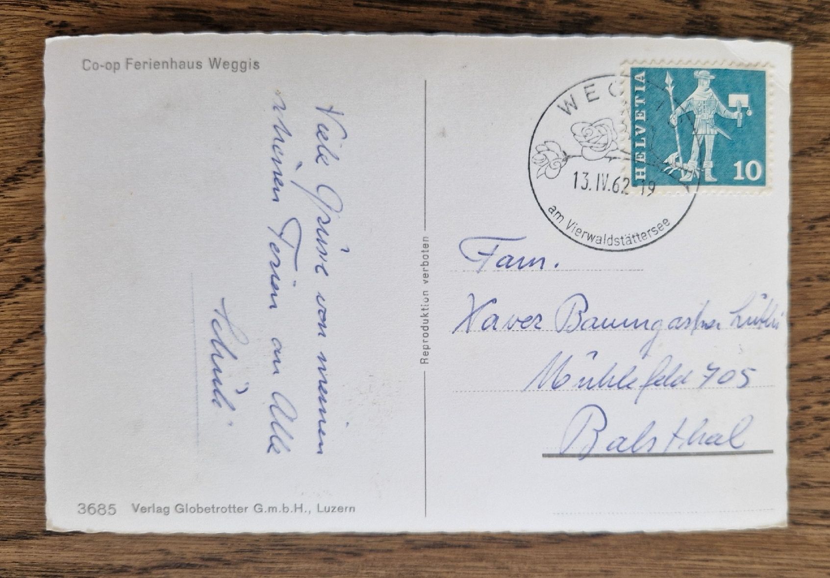 Cartoline postali: Coop Ferienheim Weggis 1962 – Usato da Ebikon venduto da Donar50 1