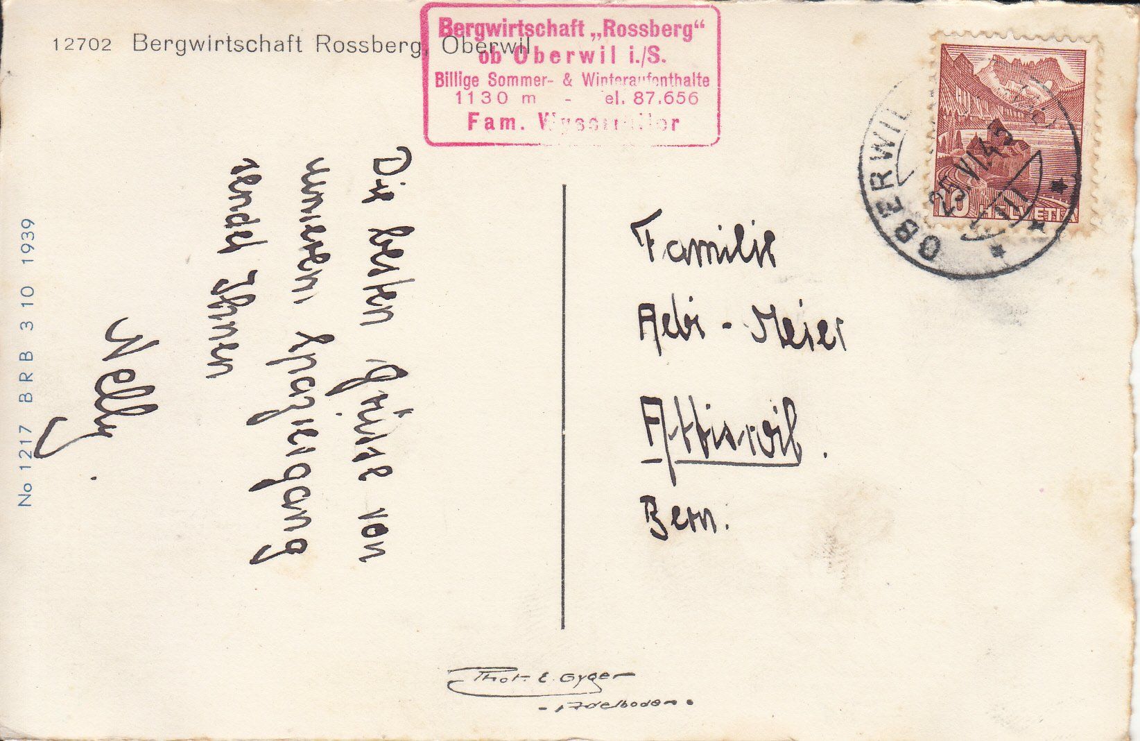 Cartoline postali: Rossberg 1945, mit Hotel-Stempel – Usato da Bürglen TG venduto da StampGraf 1