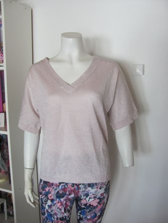 Damen Pullover kurzarm rosa Glitzer V-Ausschnitt neu