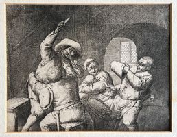 Adriaen VAN OSTADE (1610-1685) Messerkampf 1653 Kupferstich