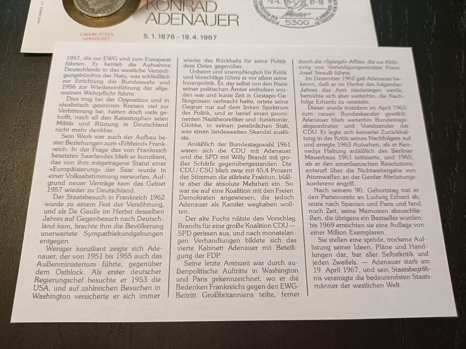 Tutti le monete: Lettre numismatique KONRAD ADENAUER – Usato da Sion venduto da dav_96jh 7