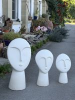 3 weisse Skulpturen Figuren Köpfe Keramik Gartenfiguren