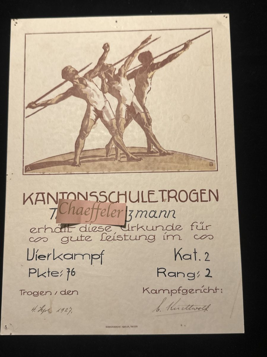 Documenti: Alte Sporturkunde Kantonschule Trogen 1927 – Usato da Zürich venduto da Chaeffeler