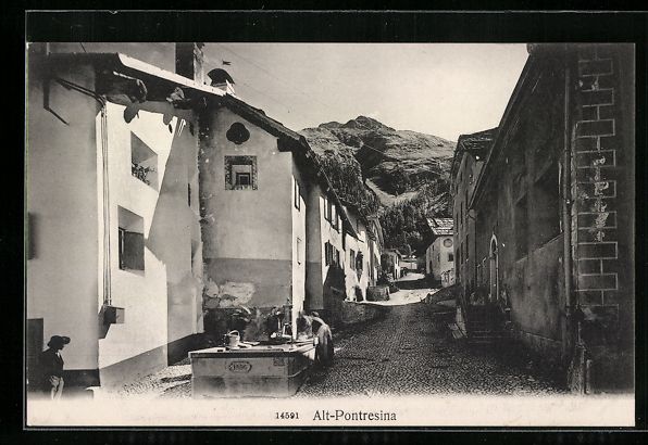 Cartoline postali: Alt-Pontresina, Strassenpartie mit Blick – Usato da Berlin venduto da bartko-reher