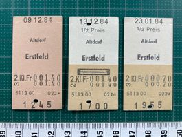 Altdorf - Erstfeld, 1984, 3 alte Bahn Billette, SBB, Uri