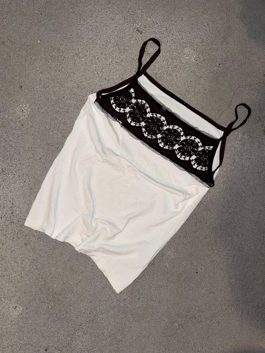 Top: vintage top white/brown – Usato da Oberhofen Thun'see venduto da 61archive 1