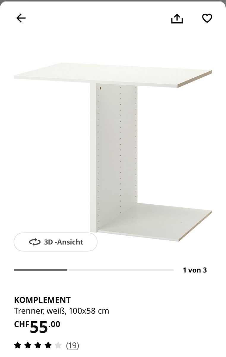 Ikea Armadi: Ikea Komplement Trenner, weiss, 100x58cm - Neuwertig! – Nuovo e nell'imballaggio originale da Weinfelden venduto da Luu_20