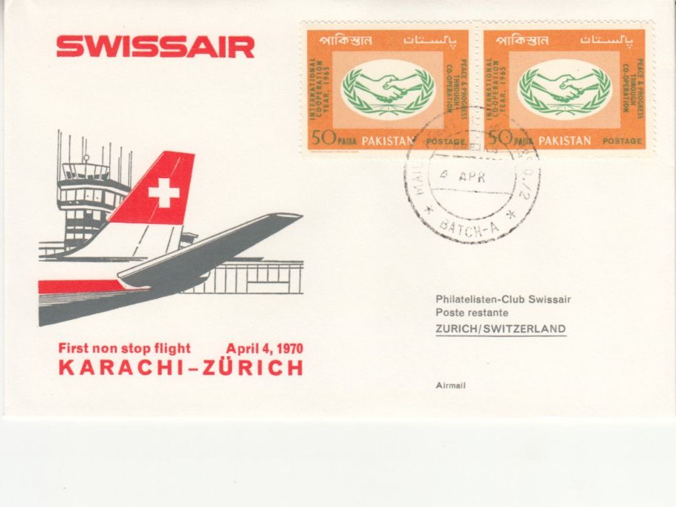 Tutti i francobolli: SLH RF 70.11a Karachi-Zürich – Usato da Bürglen TG venduto da StampGraf