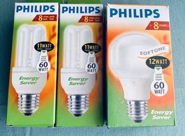 3 Philips Leuchtmittel, 60 W, E27, Energy Safer