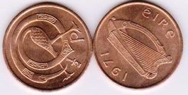 IRLANDE 1/2 PENNY 1971 (UNC) BRONZE