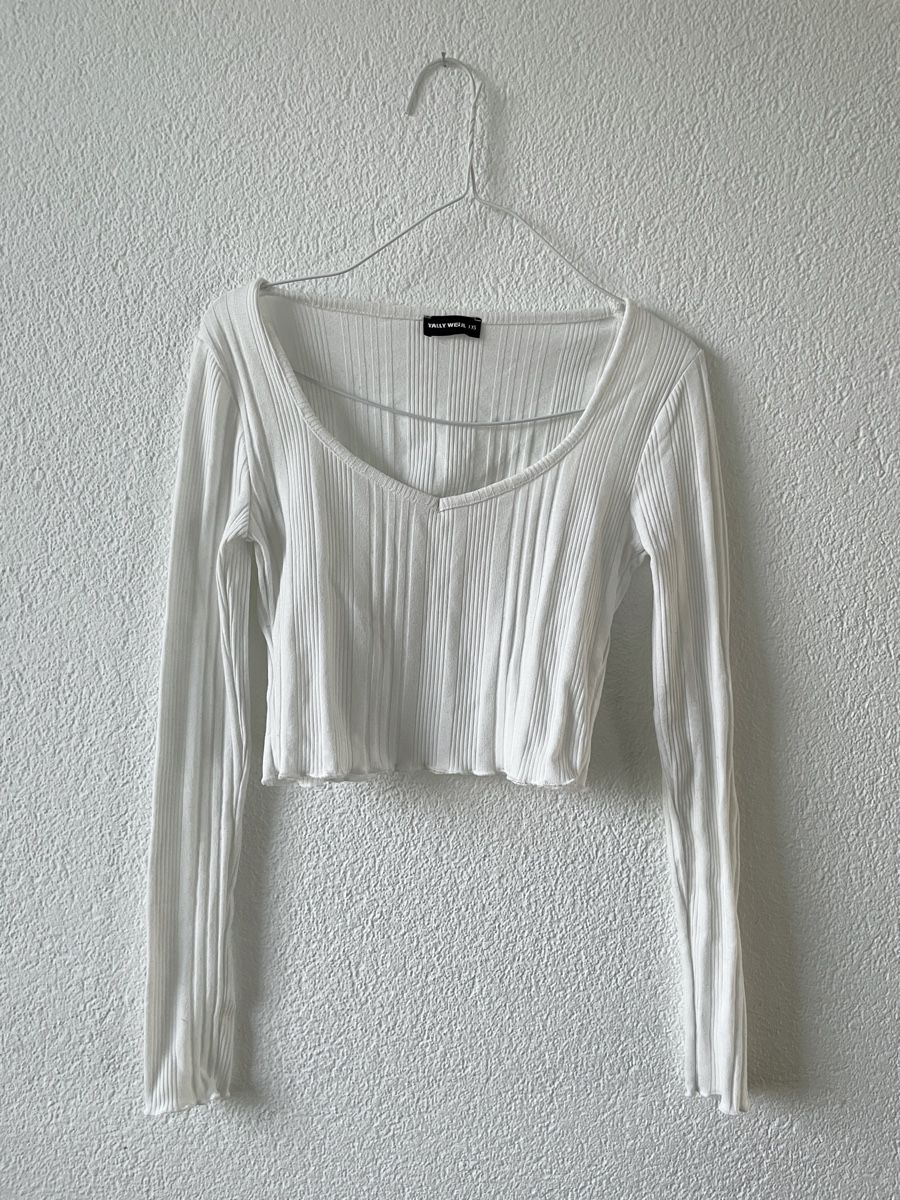 Tally Weijl Top: Weisses herziges Langarm Shirt Gr. XS – Usato da Uster venduto da emm_px8k