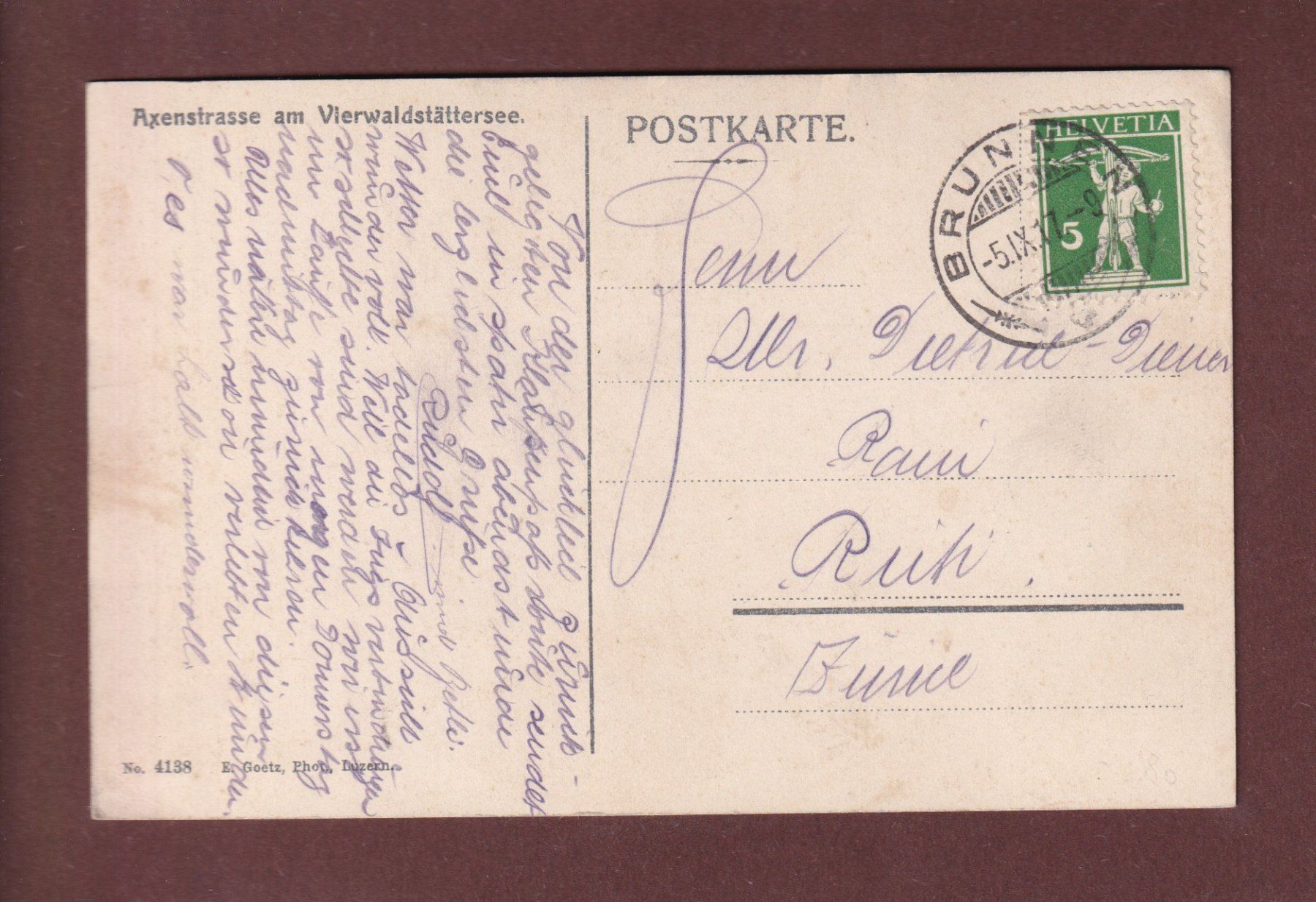 Cartoline postali: AXENSTRASSE - 1917 – Usato da Pully venduto da nicecards-shop 1