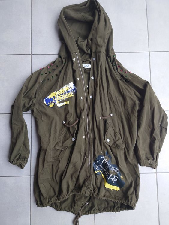 Zara Giacche: Zara Stoff Jacke M-XL, olivgrün abgerundete farbige  Nieten – Usato da Wattwil venduto da LaLa90