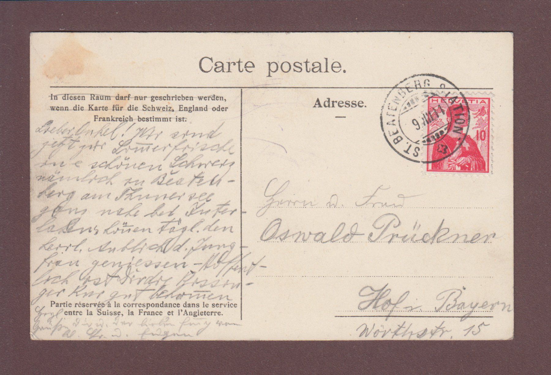 Cartoline postali: BEATENBERG - Kapelle - 1911 – Usato da Pully venduto da nicecards 1
