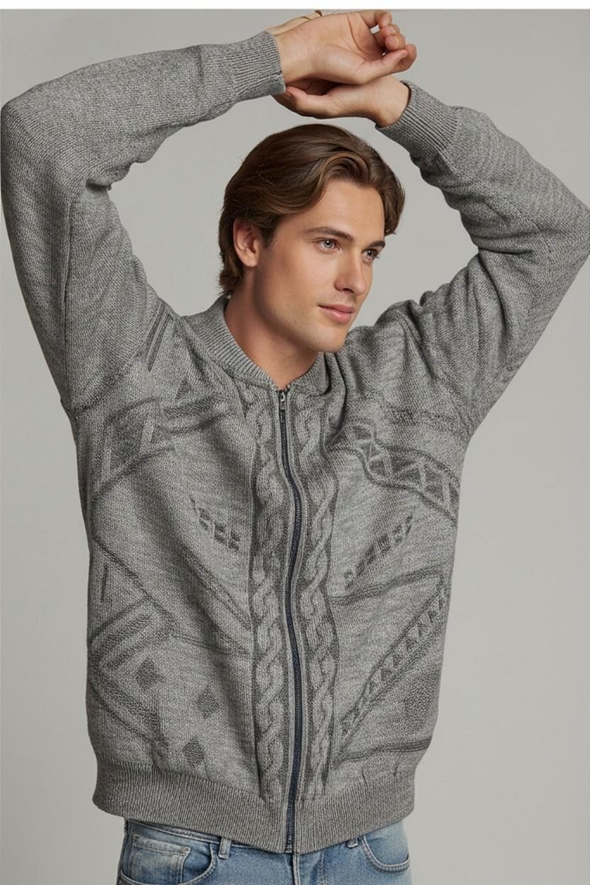 Pullover & Sweatshirts: Umberto Rosetti Grauer Reißverschluss-Strickpullover – Gebraucht aus Zug von vinokilo