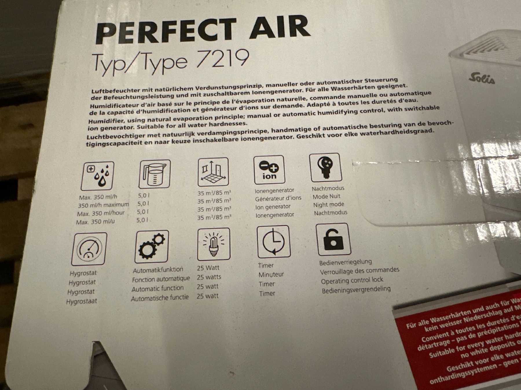 Solis Umidificatori d'aria: neuer Solis Luftbefeuchter Perfect Air Typ 7219 – Nuovo e nell'imballaggio originale da Necker venduto da liq24 4