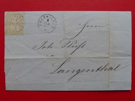1863, DRUCKSACHE mit Nr.28: FINGERHUT-Stempel OBERRIEDEN ZH.