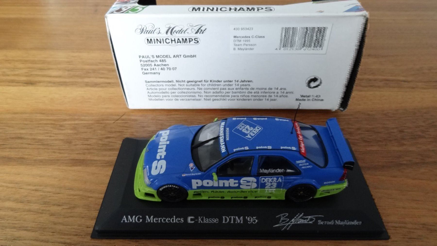 Minichamps Modellini d'auto: DTM 1995 / Mercedes C / Bernd Mayländer – Nuovo e nell'imballaggio originale da Neunkirch venduto da reca90