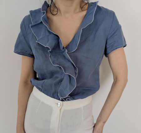 Moddison Leinenbluse Gr.38, Sommerbluse mit Rüschen!