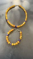 Helle Bernsteinkette mit Amethysten, plus Armband