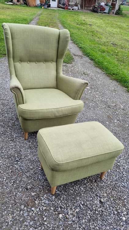 Ohrensessel Relaxsessel mit Hocker Ikea Strandmon in grün Kaufen auf