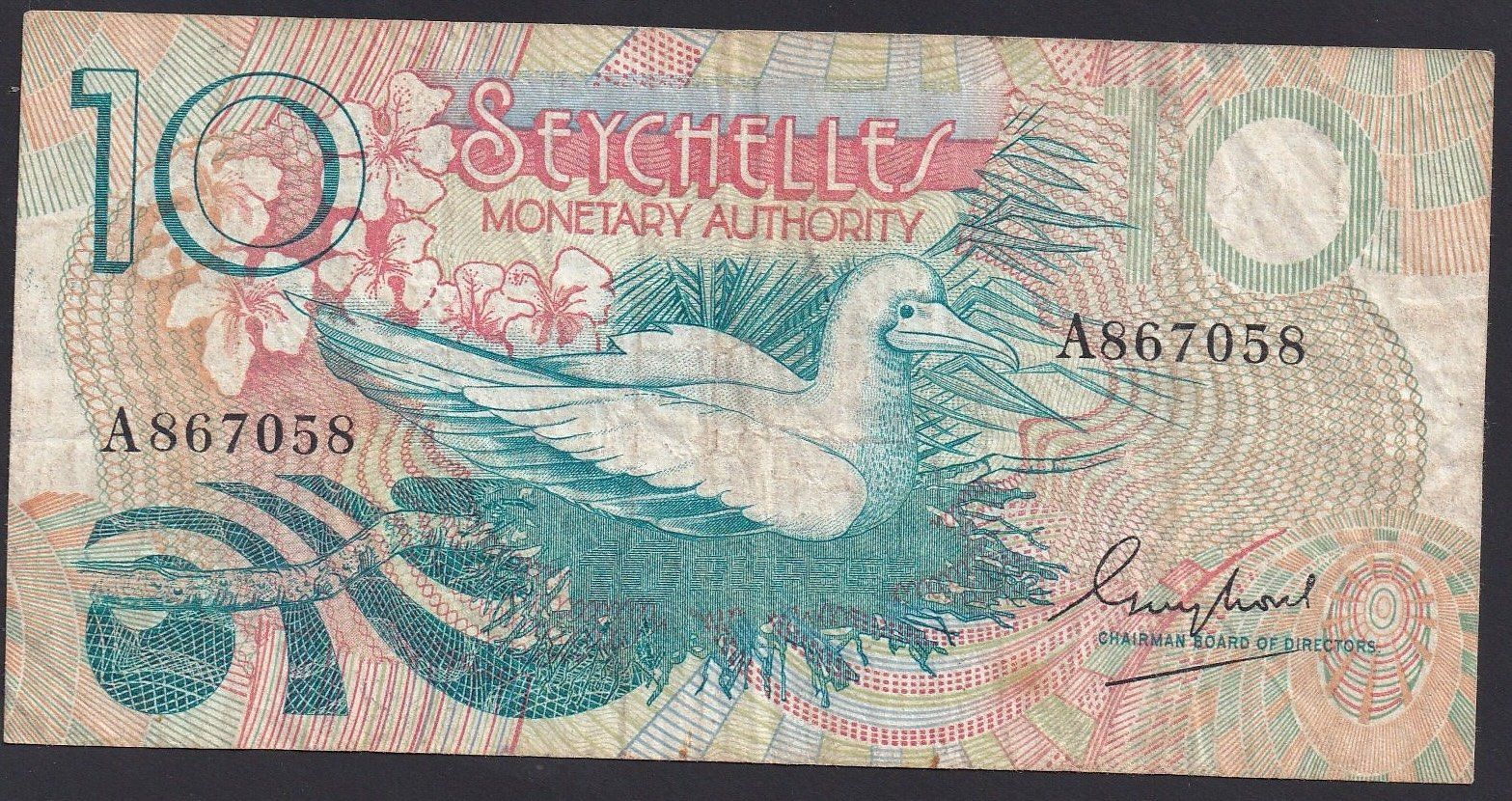 Banknoten: Seychelles 10 Rupees 1979 – Gebraucht aus Brugg AG von banknoten_muesli
