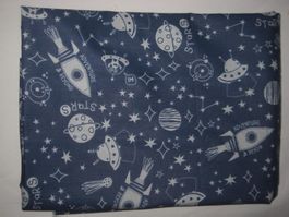 Baumwollstoff jeansblau mit Raketen und Sternen