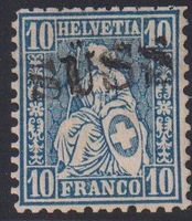 Sitzende Helvetia 10 Rp blau,STABSTEMPEL  SÜSS (GR)++++