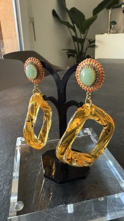 Vintage Boucles d'oreilles pendantes couleur miel, 925