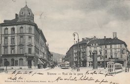 Biel Rue de la Gare mit Trams