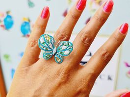 Ring Schmetterling Emaille Zirkonia Silber Gr. 52