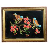 Embroidery on canvas Floral motifs and birds