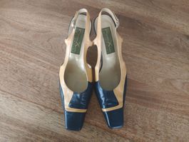 Hochwertige Italienische Slingpumps, Gr.39, Navy & Beige