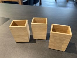 3 Holz Behälter m. Boden z. Herausnehmen,z.Basteln + Dekotat