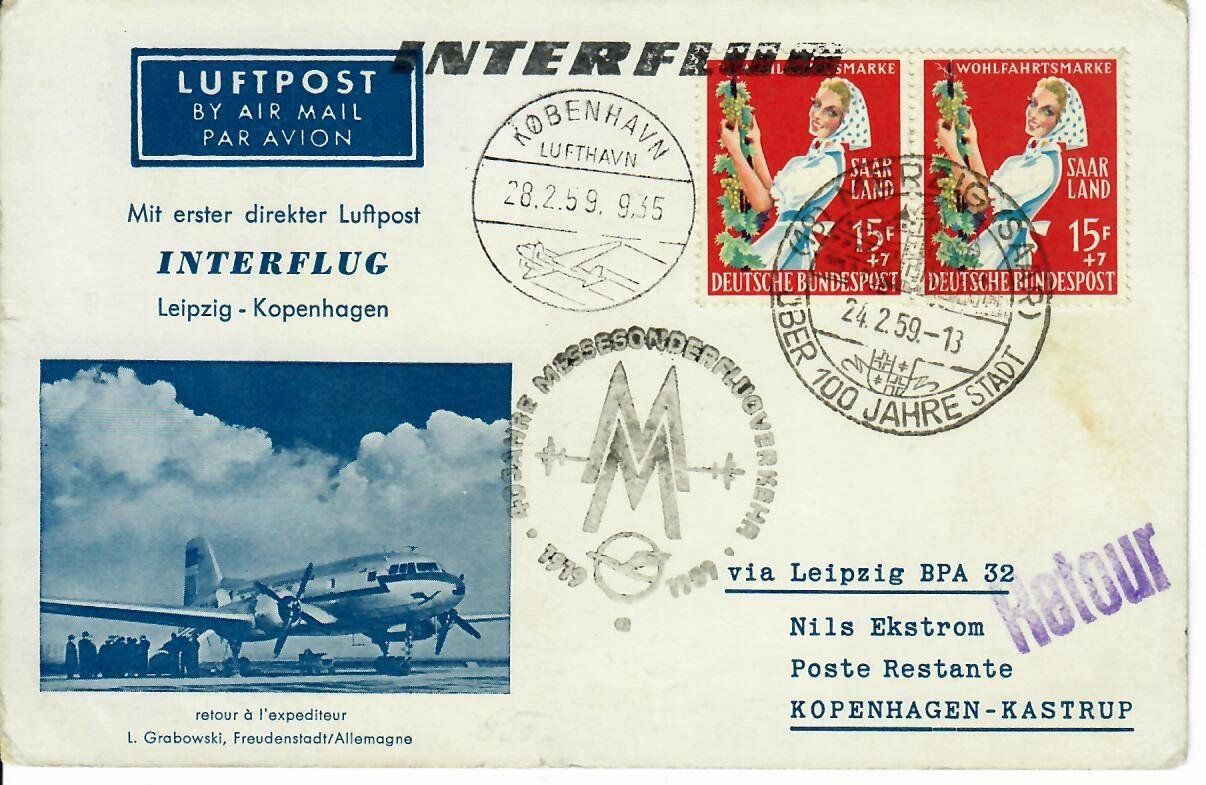 Ansichtskarten: Interflug Leipzig - Kopenhagen 1959 – Gebraucht aus Hochdorf von Ziegel-16 1