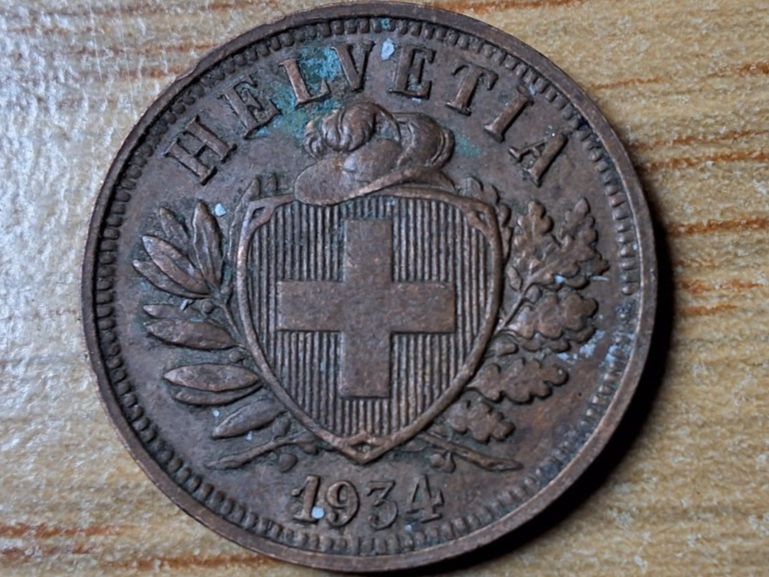 Alle Münzen: 2 Rappen 1934 - Selten! – Gebraucht aus Münchenstein von purbach1 8
