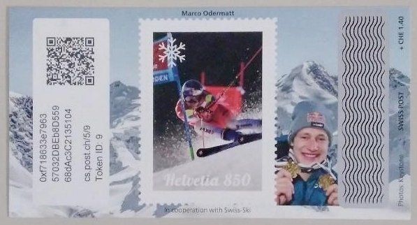 Tutti i francobolli: Swiss Crypto Stamp 5.0 ID 9 "Marco Odermatt" mit NFT – Usato da Basel venduto da TokenID1
