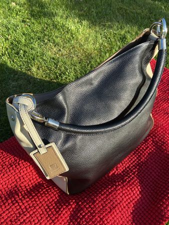 Navyboot Henkel Handtasche zweifarbig schwarz beige