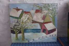 Bild Häuser im Winter - Oel auf Leinwand 50 x 60 cm