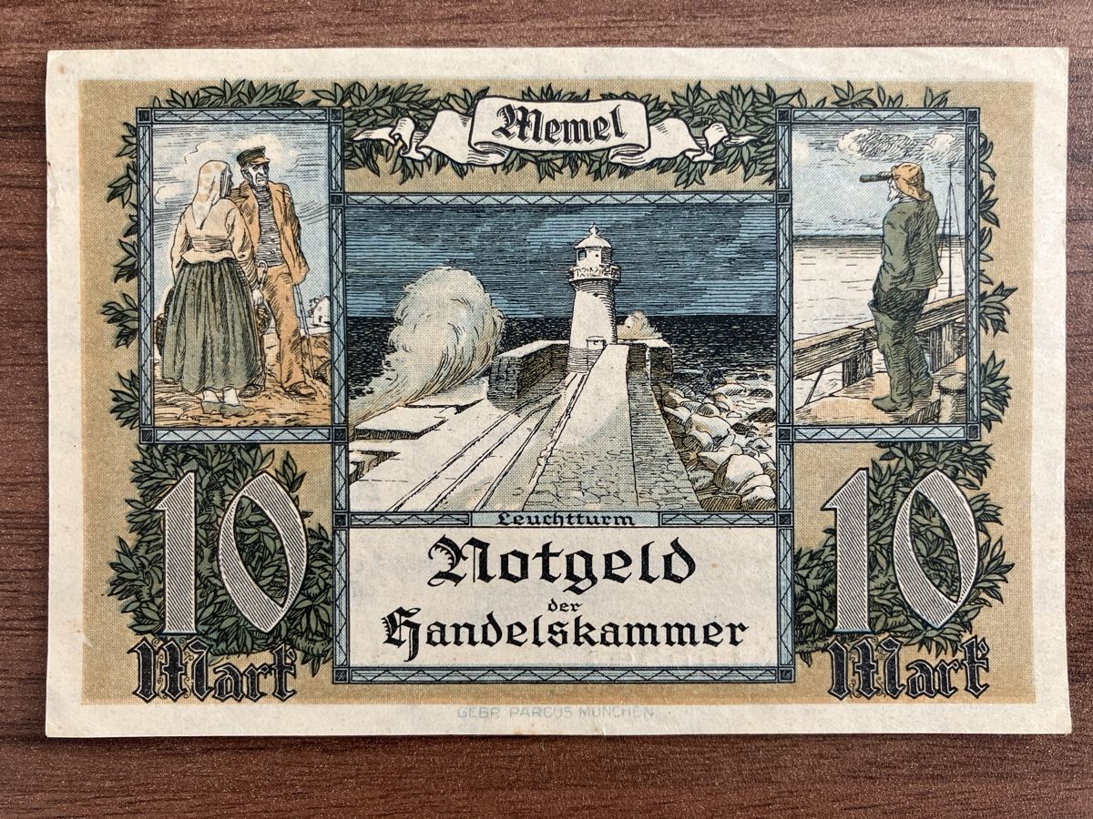 Banconote: 1922 Memel 10 Mark Notgeld Bill – Usato da Wettingen venduto da BAG4478