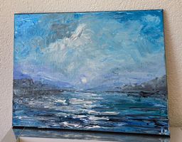 Tableau d'art "Lune sur la mer"  faite main